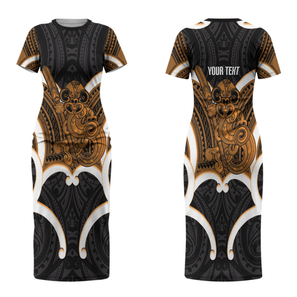 Karaka Aotearoa Atua Tumatauenga Personalised Couples Matching Short Sleeve Bodycon Dress and Long Sleeve Button Shirt Maori God Of War Tiki With Taiaha
