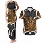 Karaka Aotearoa Atua Tumatauenga Personalised Couples Matching Tank Maxi Dress and Hawaiian Shirt Maori God Of War Tiki With Taiaha