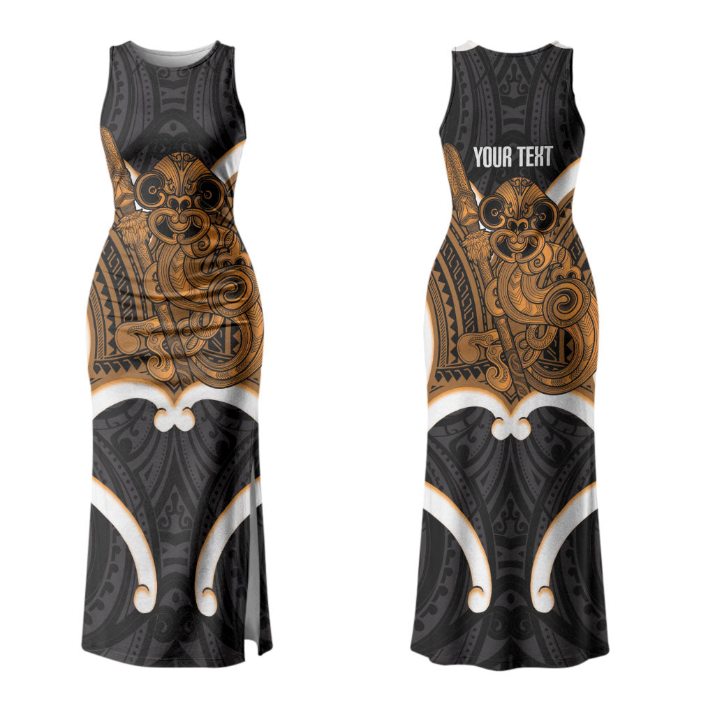 Karaka Aotearoa Atua Tumatauenga Personalised Couples Matching Tank Maxi Dress and Hawaiian Shirt Maori God Of War Tiki With Taiaha