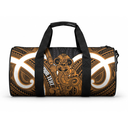 Karaka Aotearoa Atua Tumatauenga Personalised Duffle Bag Maori God Of War Tiki With Taiaha