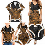 Karaka Aotearoa Atua Tumatauenga Personalised Family Matching Summer Maxi Dress and Hawaiian Shirt Maori God Of War Tiki With Taiaha