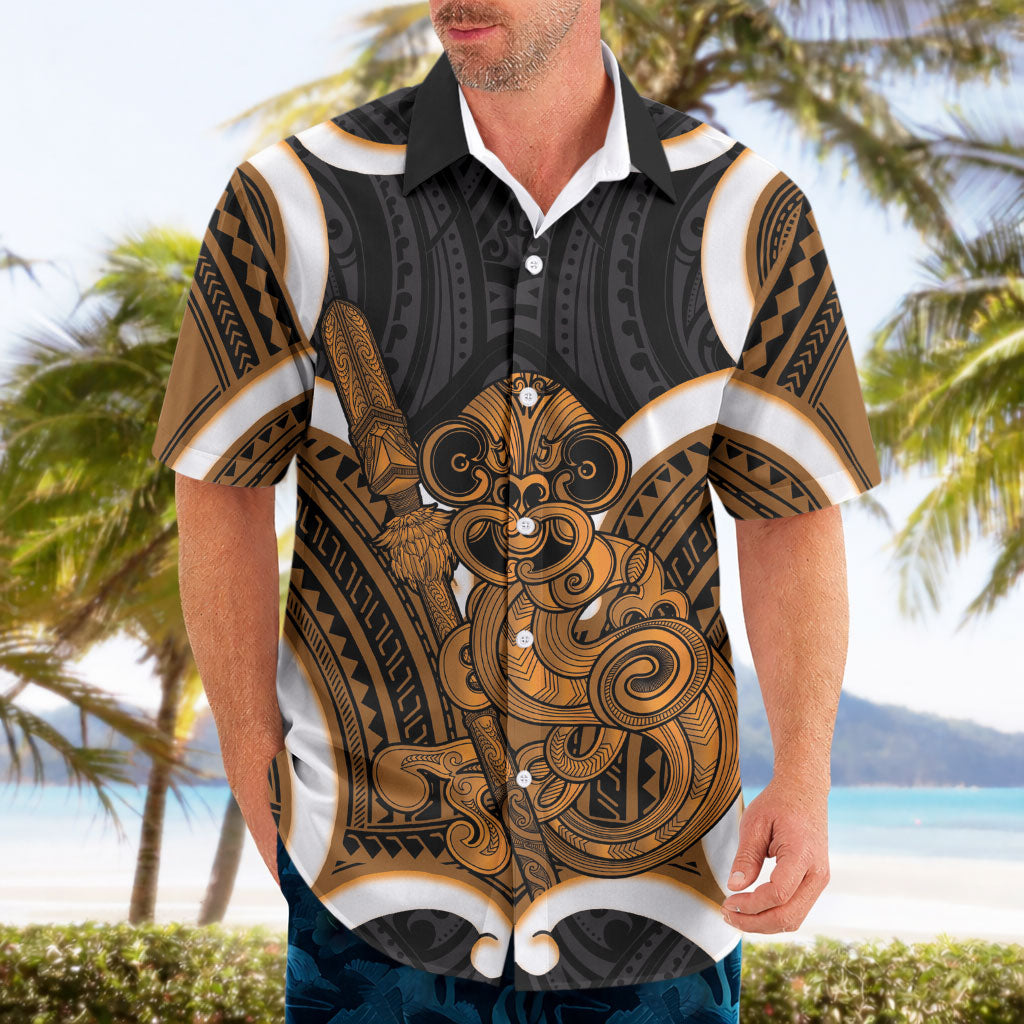 Karaka Aotearoa Atua Tumatauenga Personalised Hawaiian Shirt Maori God Of War Tiki With Taiaha