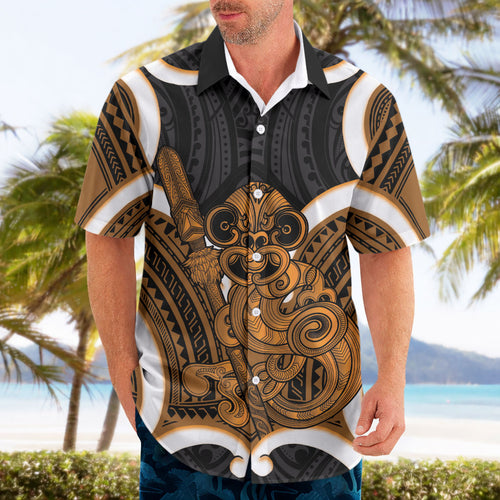 Karaka Aotearoa Atua Tumatauenga Personalised Hawaiian Shirt Maori God Of War Tiki With Taiaha