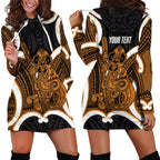 Karaka Aotearoa Atua Tumatauenga Personalised Hoodie Dress Maori God Of War Tiki With Taiaha