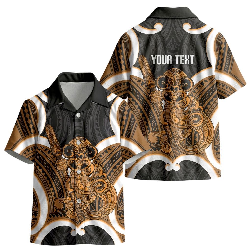 Karaka Aotearoa Atua Tumatauenga Personalised Kid Hawaiian Shirt Maori God Of War Tiki With Taiaha