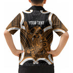 Karaka Aotearoa Atua Tumatauenga Personalised Kid Hawaiian Shirt Maori God Of War Tiki With Taiaha