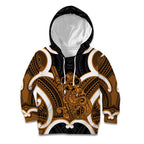 Karaka Aotearoa Atua Tumatauenga Personalised Kid Hoodie Maori God Of War Tiki With Taiaha