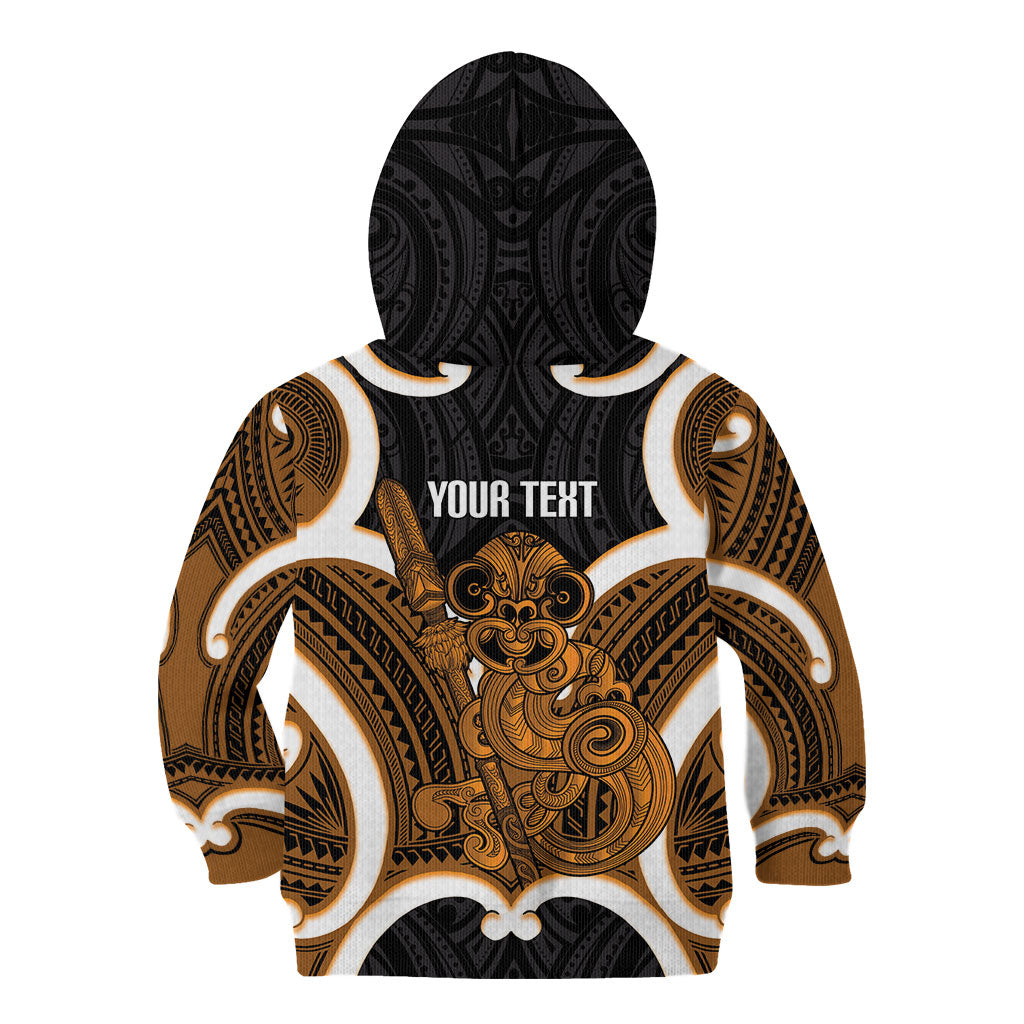 Karaka Aotearoa Atua Tumatauenga Personalised Kid Hoodie Maori God Of War Tiki With Taiaha