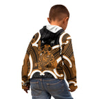 Karaka Aotearoa Atua Tumatauenga Personalised Kid Hoodie Maori God Of War Tiki With Taiaha