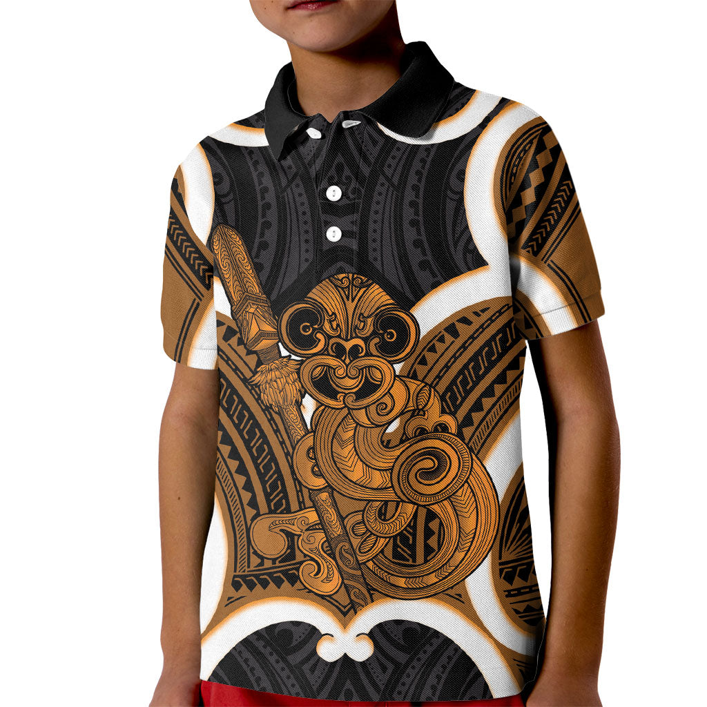 Karaka Aotearoa Atua Tumatauenga Personalised Kid Polo Shirt Maori God Of War Tiki With Taiaha