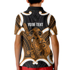 Karaka Aotearoa Atua Tumatauenga Personalised Kid Polo Shirt Maori God Of War Tiki With Taiaha