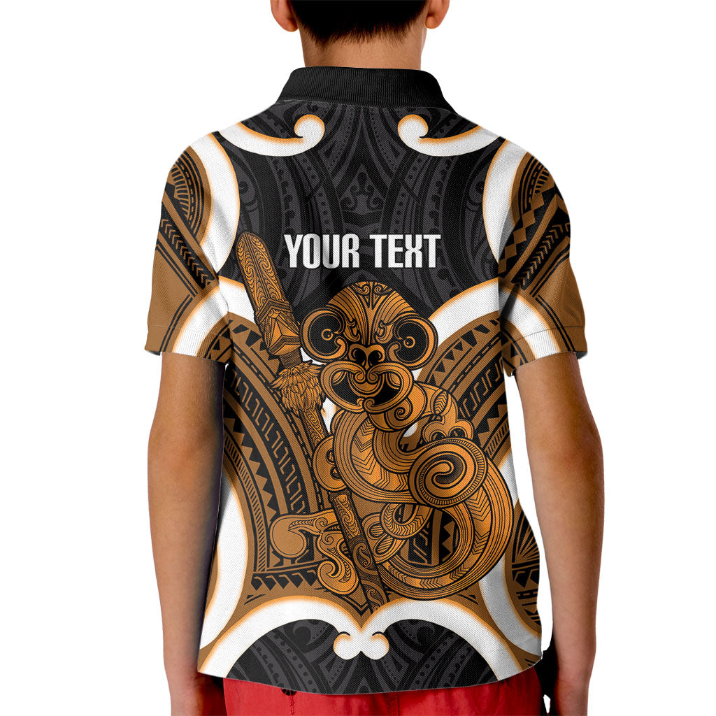 Karaka Aotearoa Atua Tumatauenga Personalised Kid Polo Shirt Maori God Of War Tiki With Taiaha