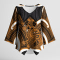 Karaka Aotearoa Atua Tumatauenga Personalised Kimono Sleeve Blouse Maori God Of War Tiki With Taiaha