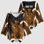 Karaka Aotearoa Atua Tumatauenga Personalised Kimono Sleeve Blouse Maori God Of War Tiki With Taiaha
