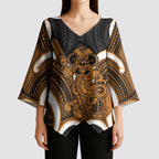 Karaka Aotearoa Atua Tumatauenga Personalised Kimono Sleeve Blouse Maori God Of War Tiki With Taiaha