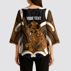 Karaka Aotearoa Atua Tumatauenga Personalised Kimono Sleeve Blouse Maori God Of War Tiki With Taiaha