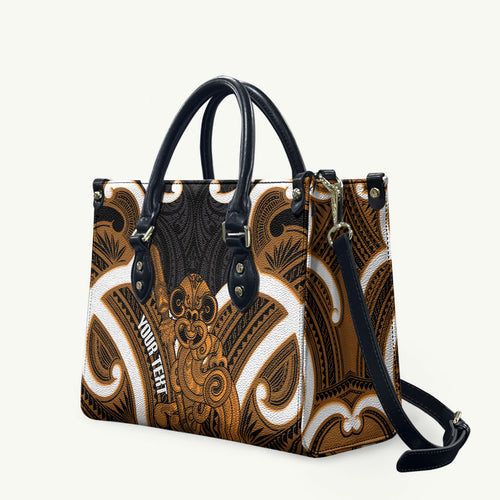 Karaka Aotearoa Atua Tumatauenga Personalised Leather Bag Maori God Of War Tiki With Taiaha