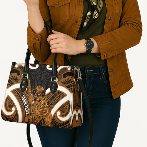 Karaka Aotearoa Atua Tumatauenga Personalised Leather Bag Maori God Of War Tiki With Taiaha