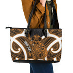 Karaka Aotearoa Atua Tumatauenga Personalised Leather Tote Bag Maori God Of War Tiki With Taiaha