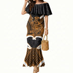 Karaka Aotearoa Atua Tumatauenga Personalised Mermaid Dress Maori God Of War Tiki With Taiaha