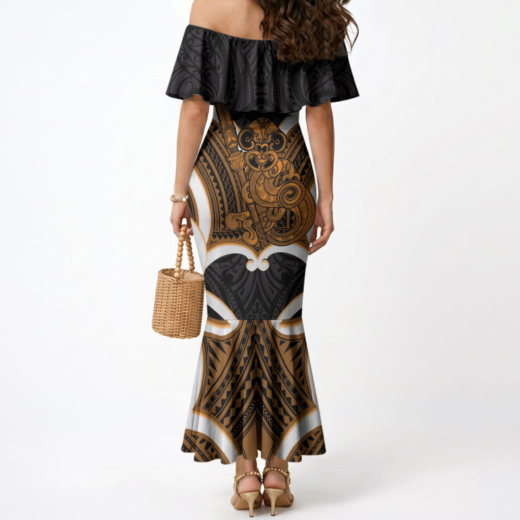 Karaka Aotearoa Atua Tumatauenga Personalised Mermaid Dress Maori God Of War Tiki With Taiaha