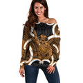 Karaka Aotearoa Atua Tumatauenga Personalised Off Shoulder Sweater Maori God Of War Tiki With Taiaha