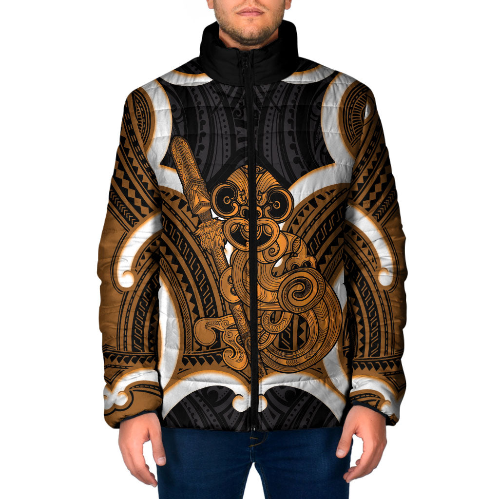 Karaka Aotearoa Atua Tumatauenga Personalised Padded Jacket Maori God Of War Tiki With Taiaha