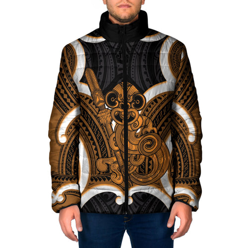 Karaka Aotearoa Atua Tumatauenga Personalised Padded Jacket Maori God Of War Tiki With Taiaha