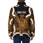 Karaka Aotearoa Atua Tumatauenga Personalised Padded Jacket Maori God Of War Tiki With Taiaha