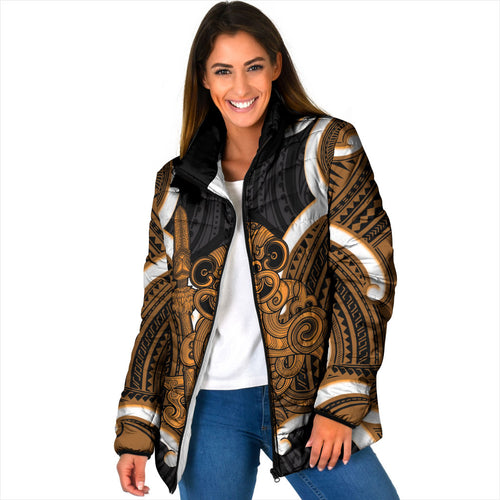 Karaka Aotearoa Atua Tumatauenga Personalised Padded Jacket Maori God Of War Tiki With Taiaha