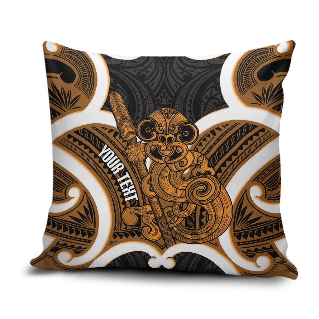 Karaka Aotearoa Atua Tumatauenga Personalised Pillow Cover Maori God Of War Tiki With Taiaha