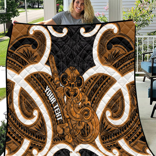 Karaka Aotearoa Atua Tumatauenga Personalised Quilt Maori God Of War Tiki With Taiaha