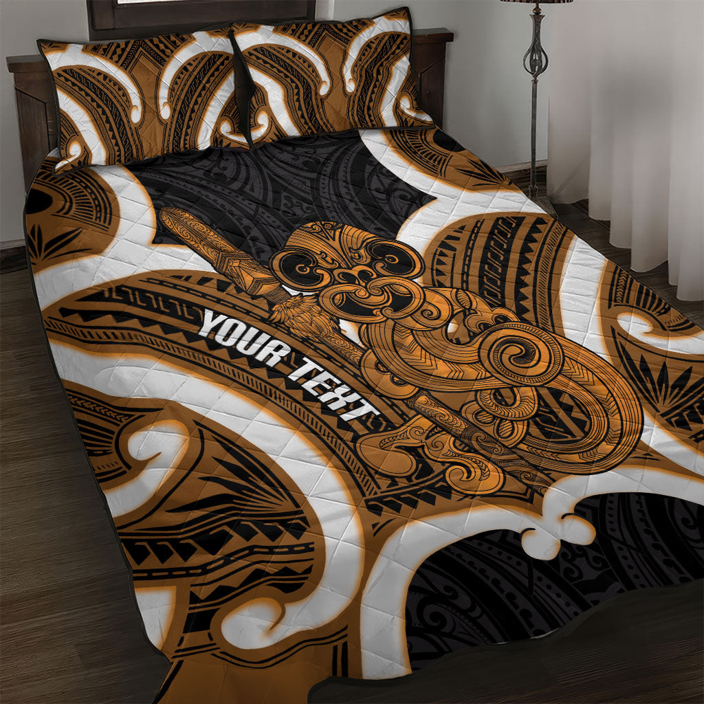 Karaka Aotearoa Atua Tumatauenga Personalised Quilt Bed Set Maori God Of War Tiki With Taiaha