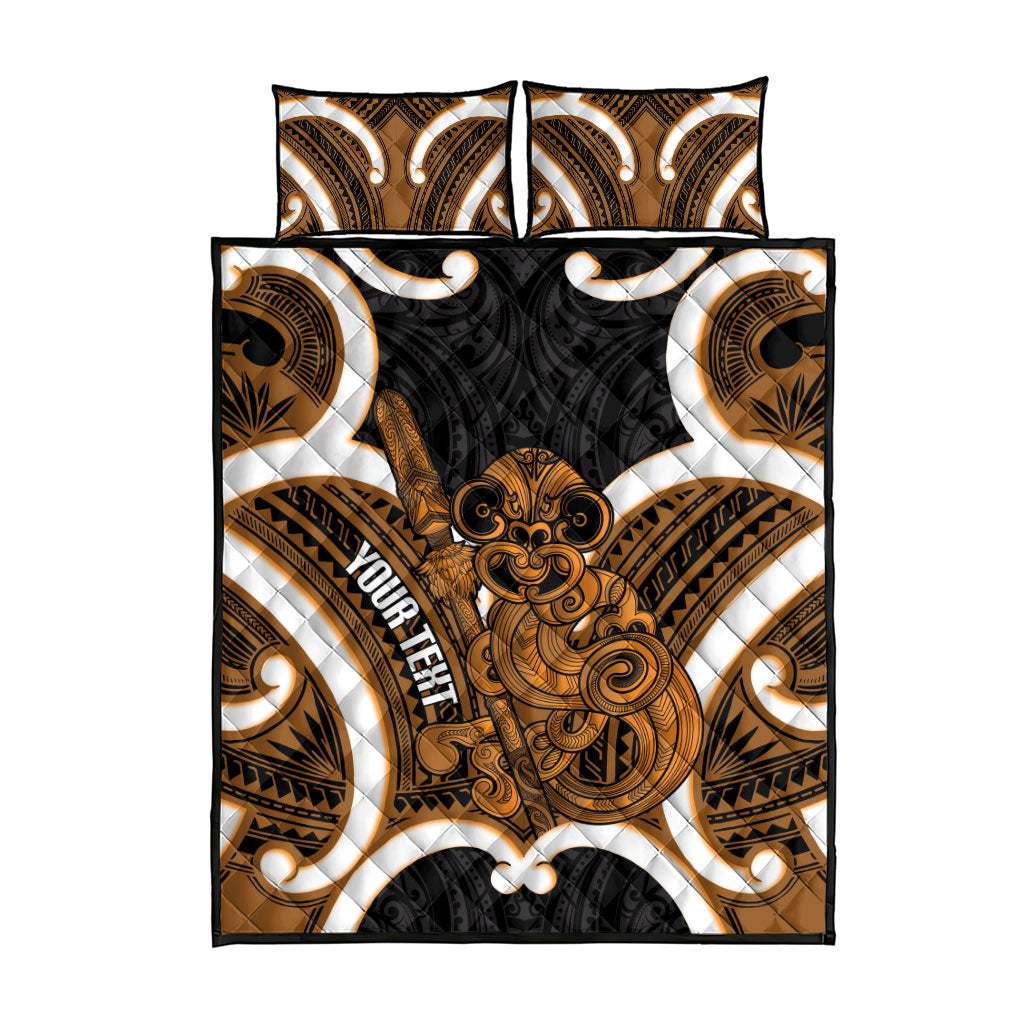 Karaka Aotearoa Atua Tumatauenga Personalised Quilt Bed Set Maori God Of War Tiki With Taiaha
