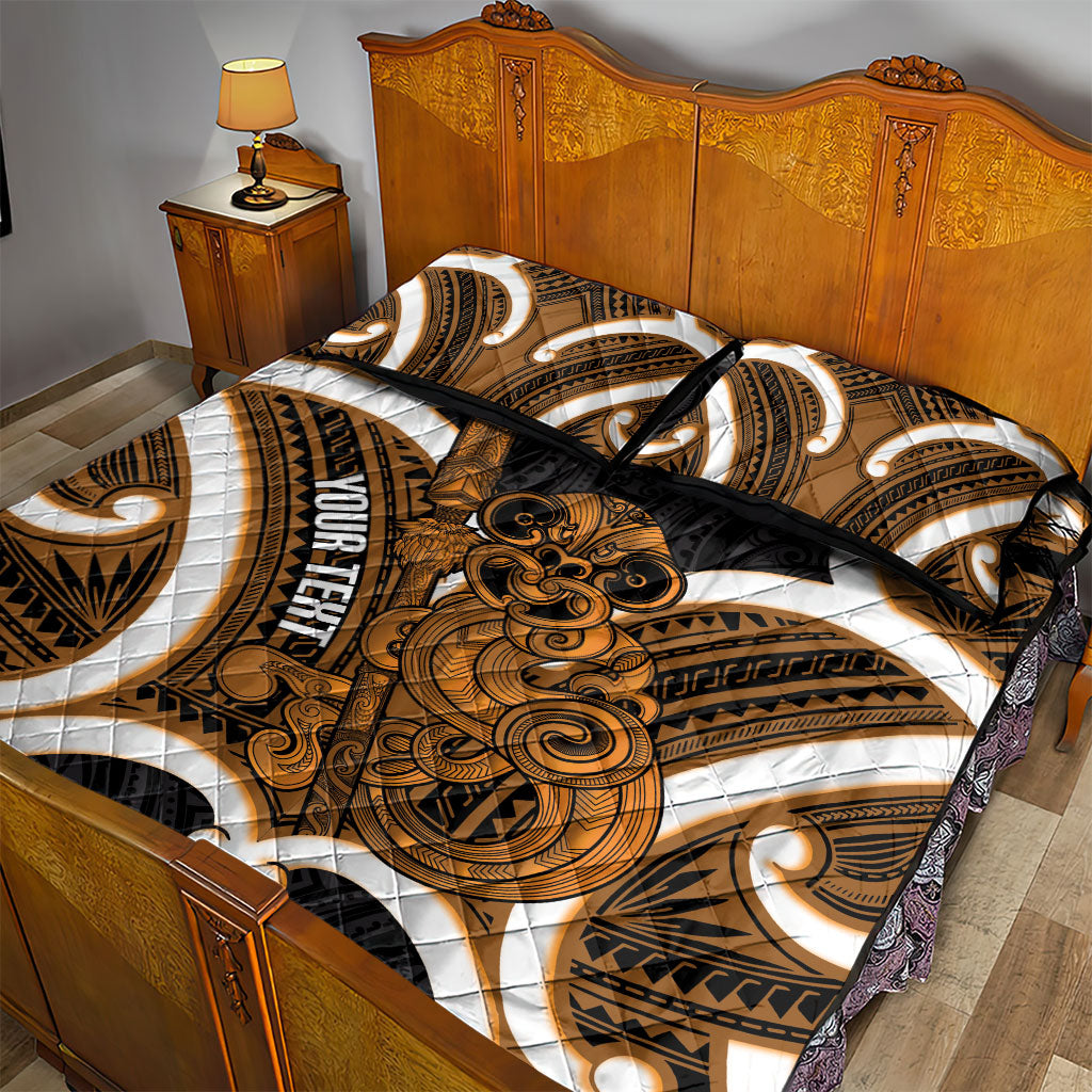 Karaka Aotearoa Atua Tumatauenga Personalised Quilt Bed Set Maori God Of War Tiki With Taiaha