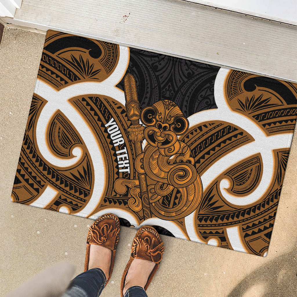 Karaka Aotearoa Atua Tumatauenga Personalised Rubber Doormat Maori God Of War Tiki With Taiaha