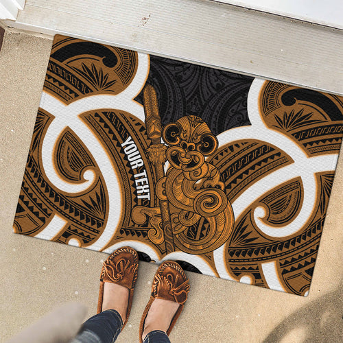 Karaka Aotearoa Atua Tumatauenga Personalised Rubber Doormat Maori God Of War Tiki With Taiaha