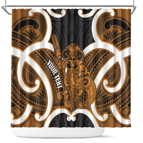 Karaka Aotearoa Atua Tumatauenga Personalised Shower Curtain Maori God Of War Tiki With Taiaha
