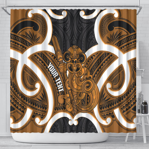 Karaka Aotearoa Atua Tumatauenga Personalised Shower Curtain Maori God Of War Tiki With Taiaha