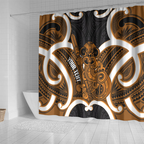 Karaka Aotearoa Atua Tumatauenga Personalised Shower Curtain Maori God Of War Tiki With Taiaha