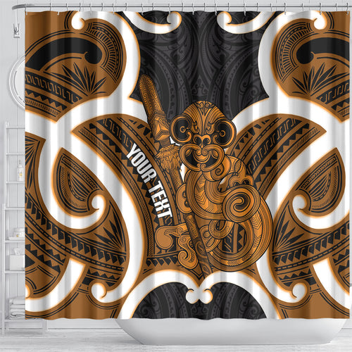 Karaka Aotearoa Atua Tumatauenga Personalised Shower Curtain Maori God Of War Tiki With Taiaha
