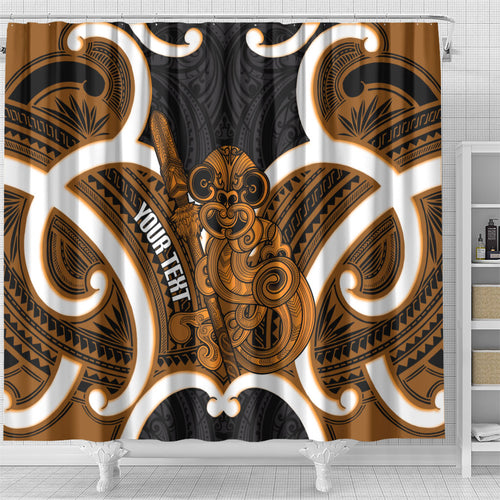 Karaka Aotearoa Atua Tumatauenga Personalised Shower Curtain Maori God Of War Tiki With Taiaha