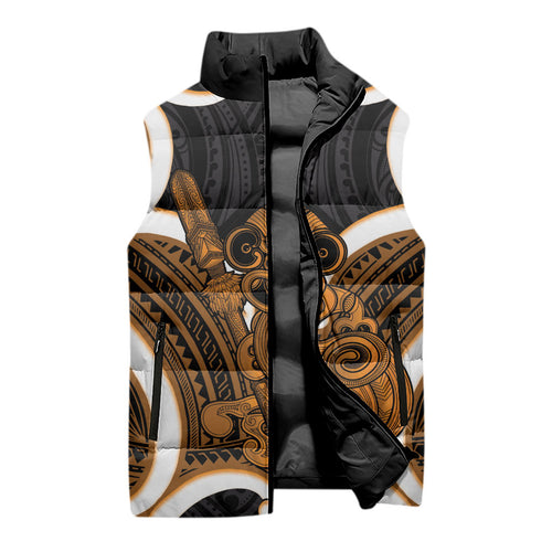 Karaka Aotearoa Atua Tumatauenga Personalised Sleeveless Puffer Jacket Maori God Of War Tiki With Taiaha