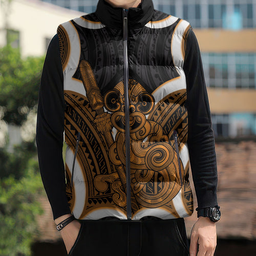 Karaka Aotearoa Atua Tumatauenga Personalised Sleeveless Puffer Jacket Maori God Of War Tiki With Taiaha
