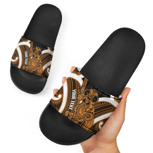 Karaka Aotearoa Atua Tumatauenga Personalised Slide Sandals Maori God Of War Tiki With Taiaha