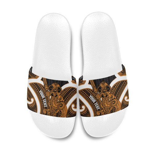 Karaka Aotearoa Atua Tumatauenga Personalised Slide Sandals Maori God Of War Tiki With Taiaha