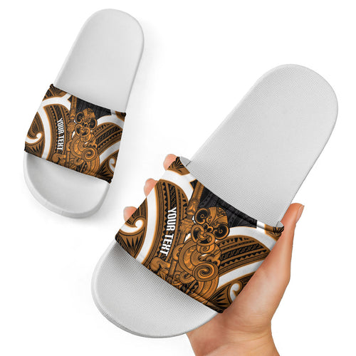Karaka Aotearoa Atua Tumatauenga Personalised Slide Sandals Maori God Of War Tiki With Taiaha