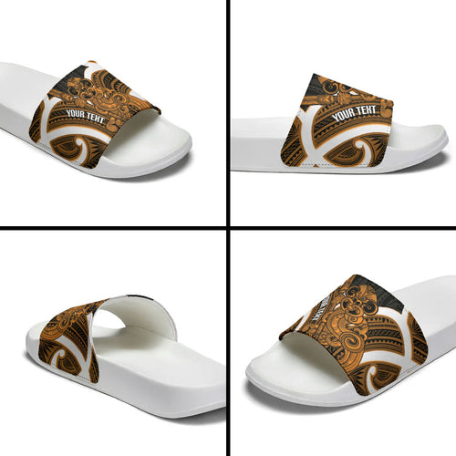 Karaka Aotearoa Atua Tumatauenga Personalised Slide Sandals Maori God Of War Tiki With Taiaha