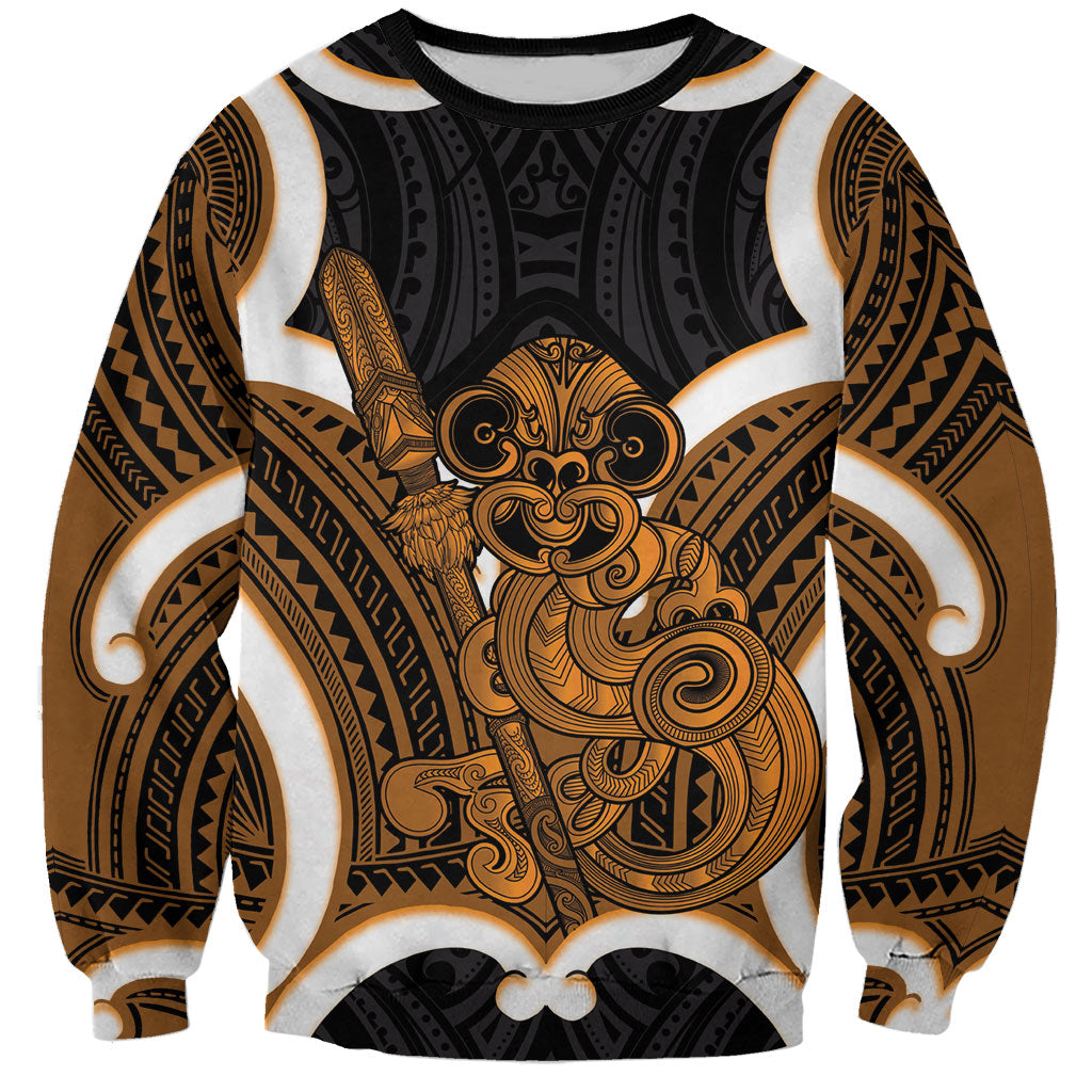 Karaka Aotearoa Atua Tumatauenga Personalised Sweatshirt Maori God Of War Tiki With Taiaha