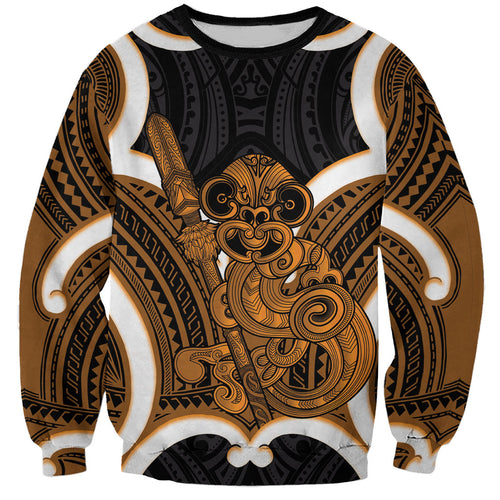 Karaka Aotearoa Atua Tumatauenga Personalised Sweatshirt Maori God Of War Tiki With Taiaha